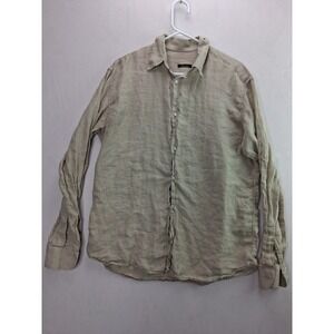 Brevetti Shirt Mens 43 Beige Linen Curved Hem Button Up Resort Wear Hawaiian